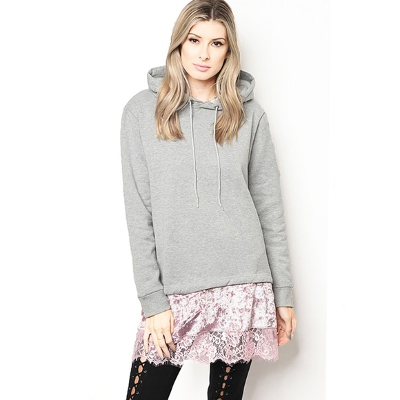 Gray Pink Active Sweater Hoodie Tunic Sweatshirt - Picture 2 of 8